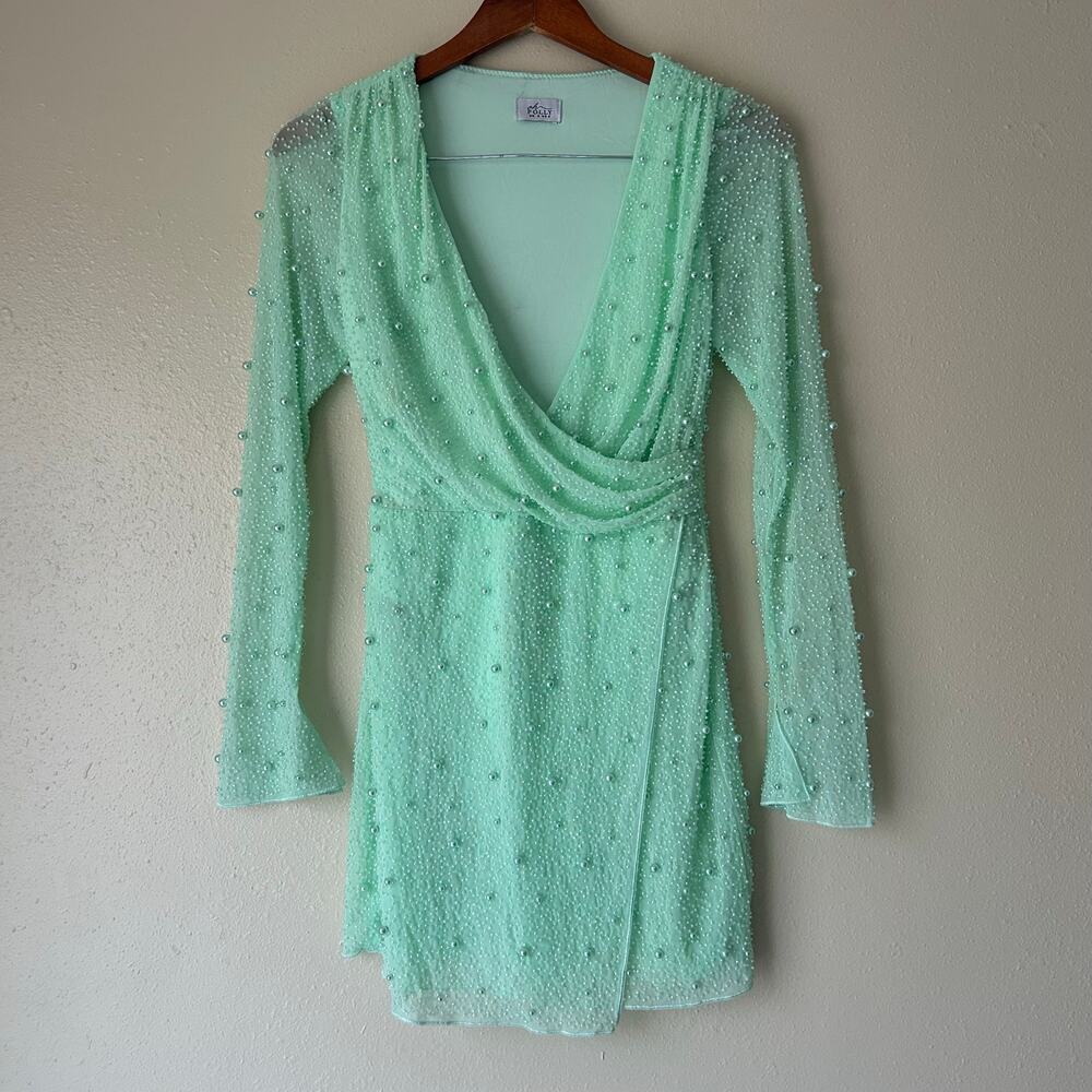 Oh Polly Mint Green Embellished Wrap Over Mini Dress US Size 4